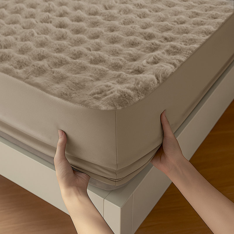 Luxury Thermal Supersoft Faux fur Fitted Sheet - Alpine, Beige, Single
