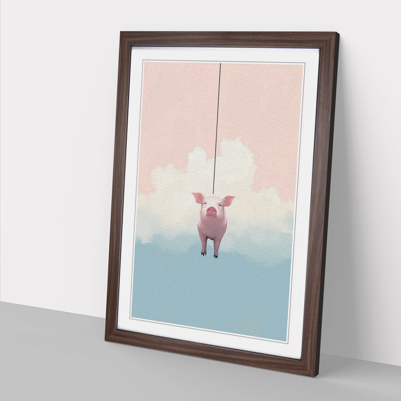 XYZ-FRM-V1223-5139 Pig Minimalism - Single Picture Frame Print on Wood, 34cm H x 25cm W x 2cm D, Walnut