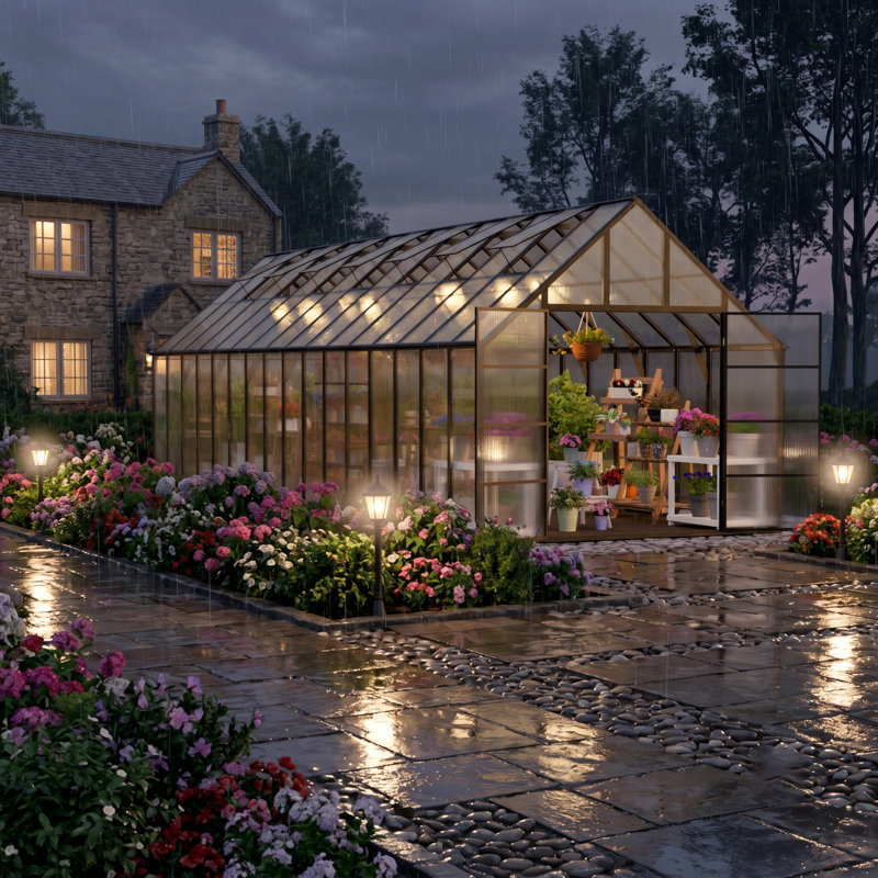 32X10 FT Walk-In Polycarbonate Greenhouse With Aluminum Frame, Lockable Door & Ventilation Window, Green House For Outdoors