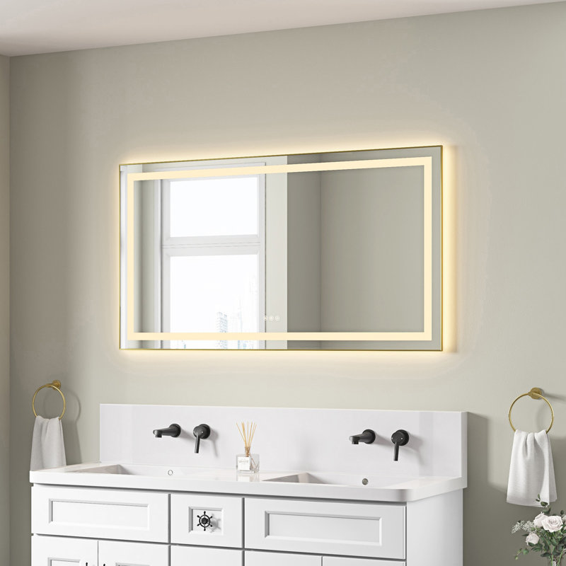 Miroir de salle de bain DEL, 36 po x 72 po, Doré