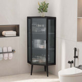 Floor Coner Cabinet With Tempered Glass Door