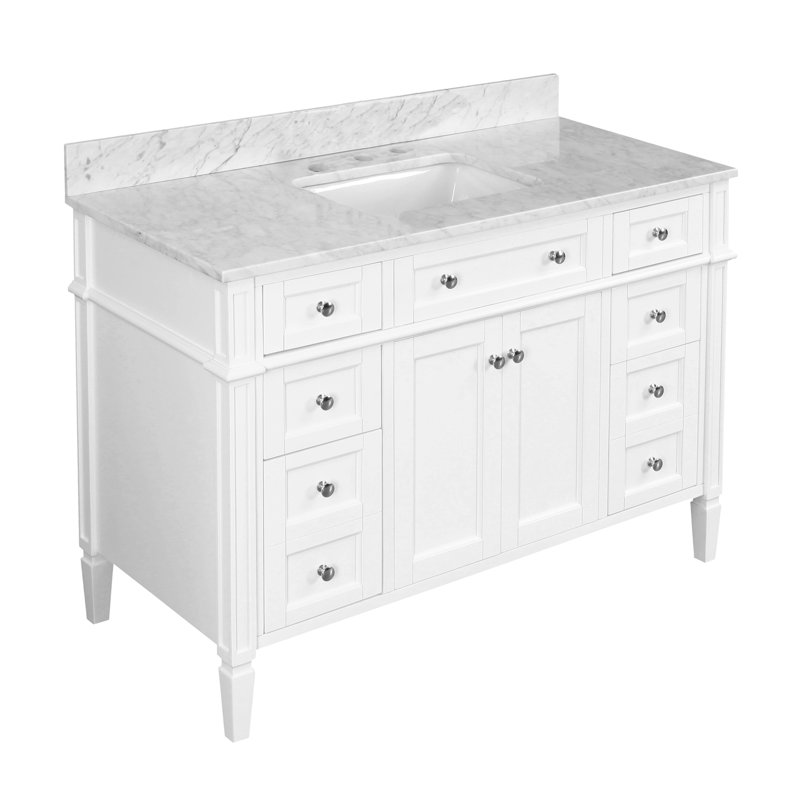 Lakeland 48" Single Bathroom Vanity Set with White Cabinet and Carrara Marble Countertop, White