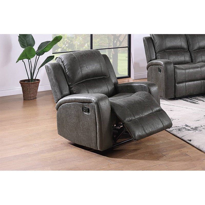 Fauteuil inclinable manuel Charles, similicuir, bois massif, Gris fumée