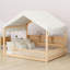 Lit maison en bois avec lumière DEL, tablettes de rangement et garde-corps-2141083563