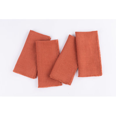 RAPHY LINEN DINNER NAPKIN SET (Set of 4), BURNT SIENNA