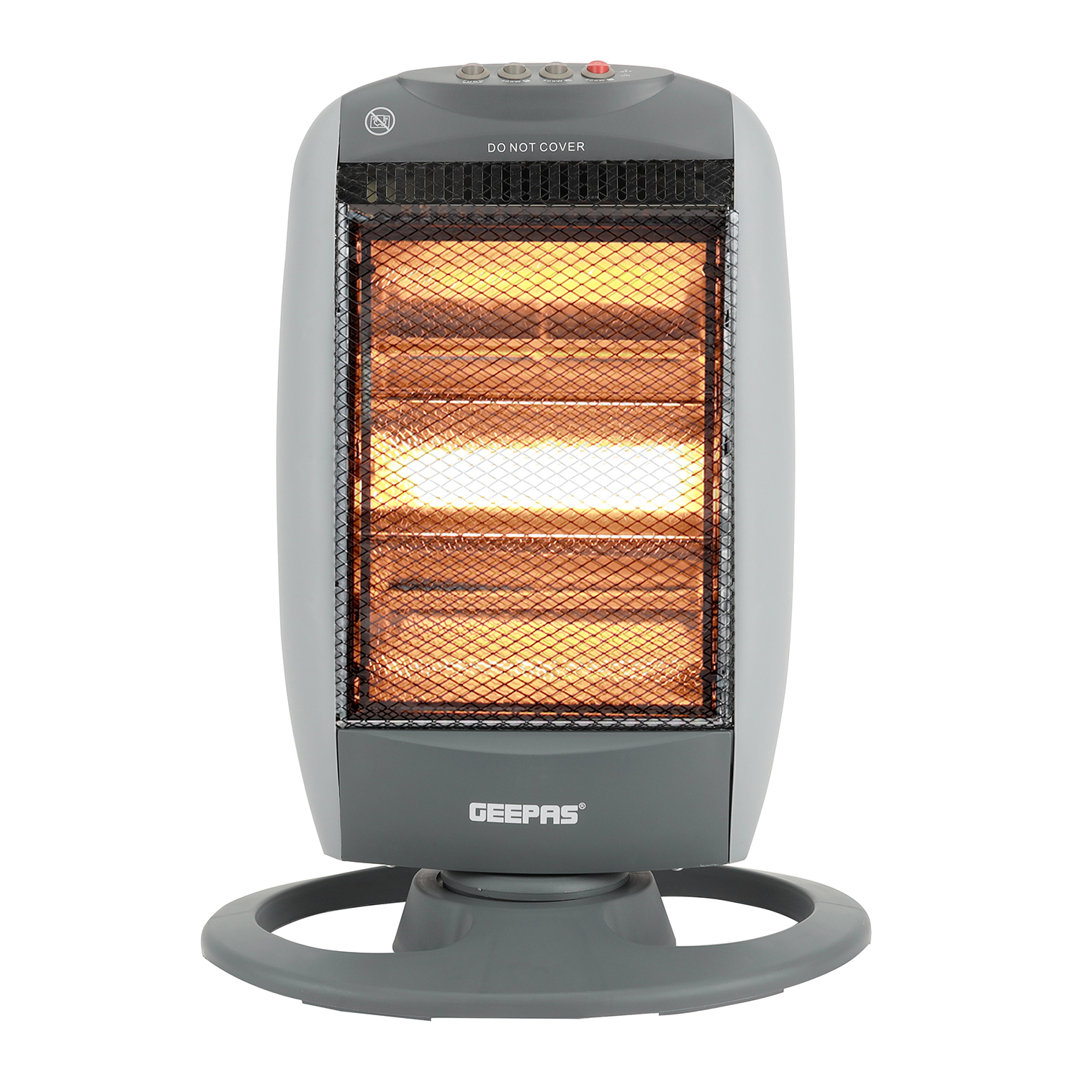 GEEPAS Halogen Heater 1200W | Instant Heating Energy Efficient Heater with 3 Heat Settings 400/800/1200W | Oscillation Function & Low Running Cost | 3