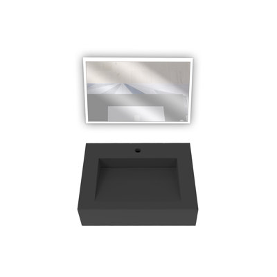 Pyramid 24" Rectangular Solid Surface Wall Mount Bathroom Sink and LED Mirror Combo