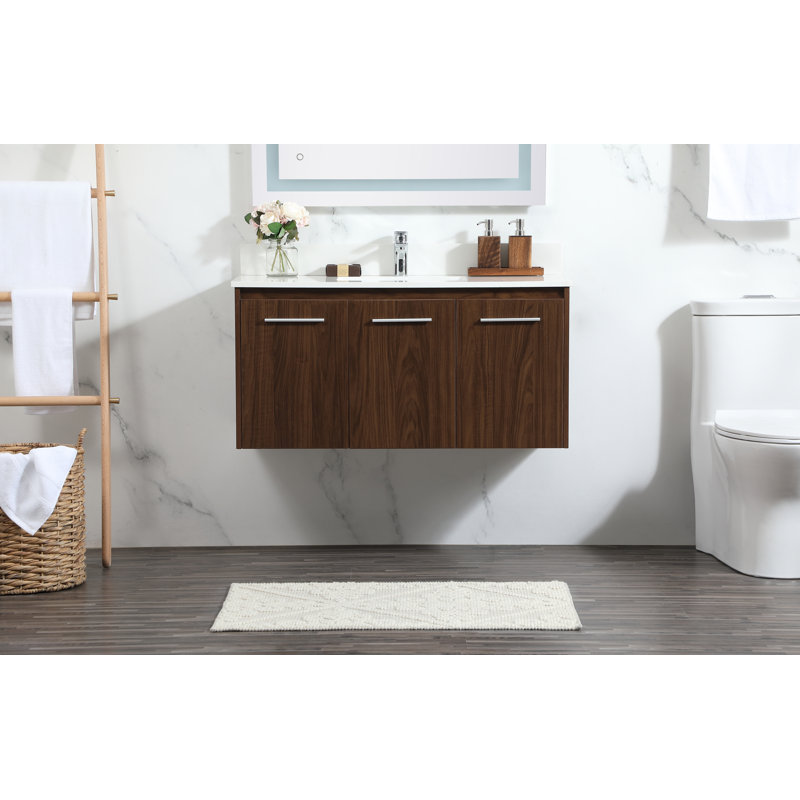 Penn 40'' Single Bathroom Vanity with Engineered Marble Top, Walnut