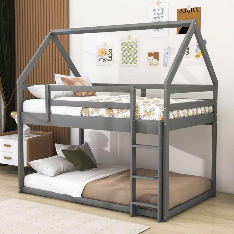 Rhea Kids Twin Over Twin Bunk Bed, Gray