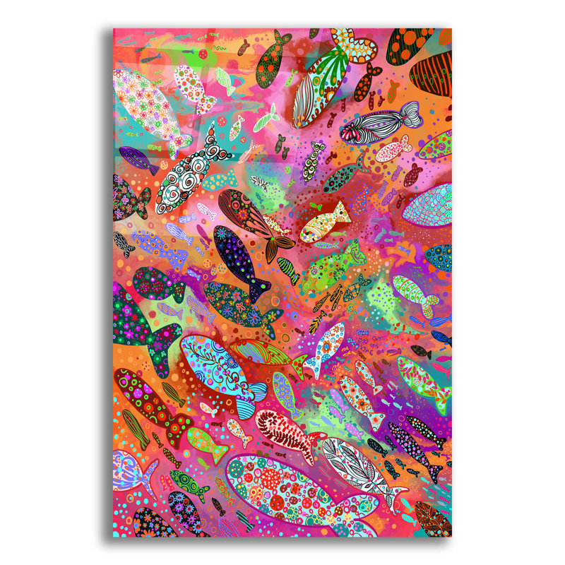 «Rosecliff Heights 'Fish2» par Noemi Ibarz, art mural en verre acrylique, H 24 po x l 16 po x P 0,2 po