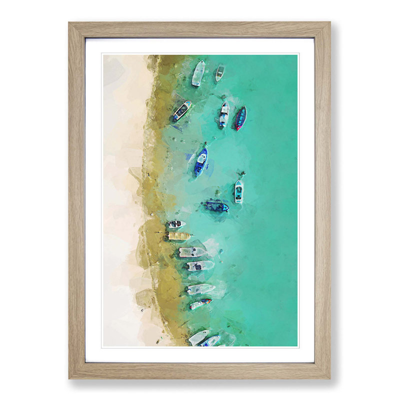 Aerial View of Boats in Abstract - Picture Frame Graphic Art Print, Oak Framed, 65cm H x 48cm W x 2cm D