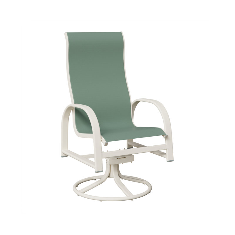 Chaise berçante pivotante à haut dossier avec tissu Sling de Berlin Gardens, Bleu sauge, Aluminium blanc mat