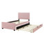 Lit plateforme tapissier simple en velours avec lit gigogne simple, rose-1109763745
