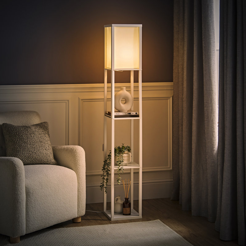 Lena Struttura 160cm Floor Lamp Wooden Shelves Floor Lamp in 4 Colours, White, Yes