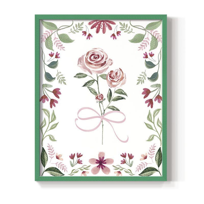 «Pretty» en rose, reproduction encadrée - bois massif, H 11 po x l 9 po, Vert