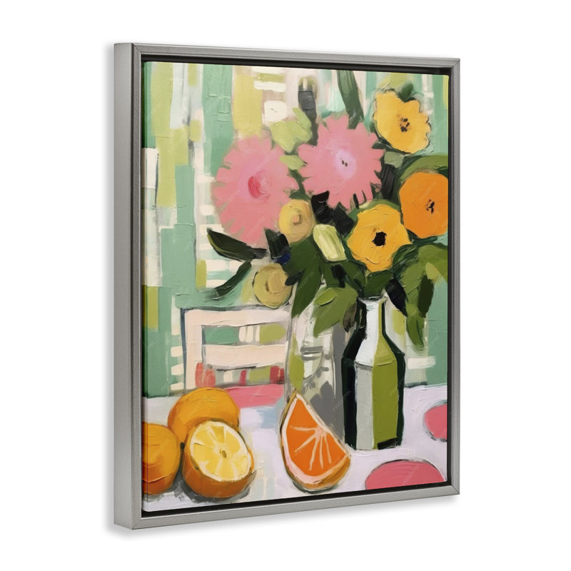  Citrus Slices & Bouquet Canvas Wall Art by LSR Design Studio, Cadre flottant gris lustré, H 21 po x l 17 po
