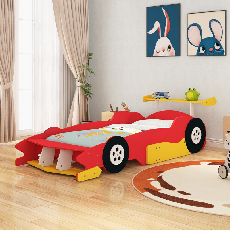 Lit plateforme simple avec roulettes, Lit simple, Rouge
