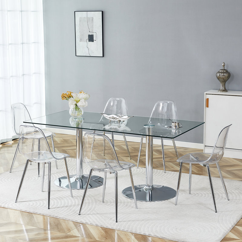 Ensemble de table de salle à manger 71 ", ensemble de table de salle à manger moderne avec plateau en verre et base ronde en or