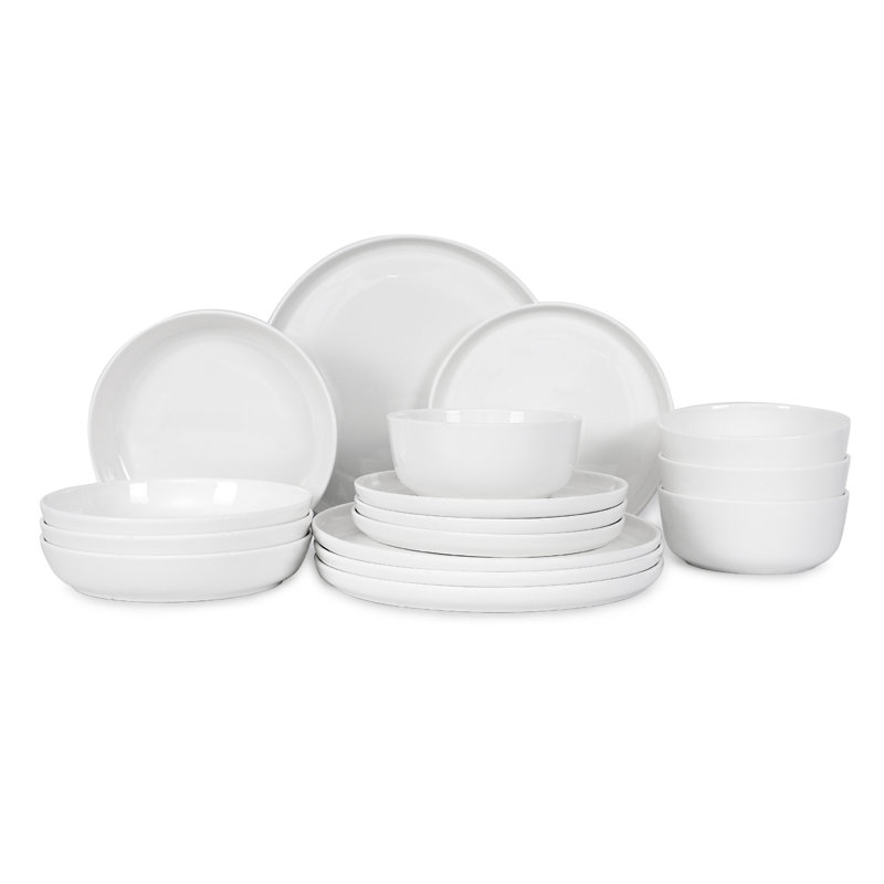 Service de table 16 pièces TDA Series 12, blanc naturel coupé, service pour 4, blanc