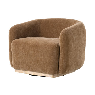 Berklie 35"W Modern Boucle Chenille Swivel Armchair With Solid Wood Base