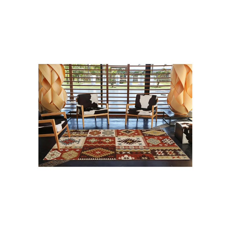 Geometric Patterned Decorative And Woven Based Washable Carpet, Rectangle 5'2" x 7'7"