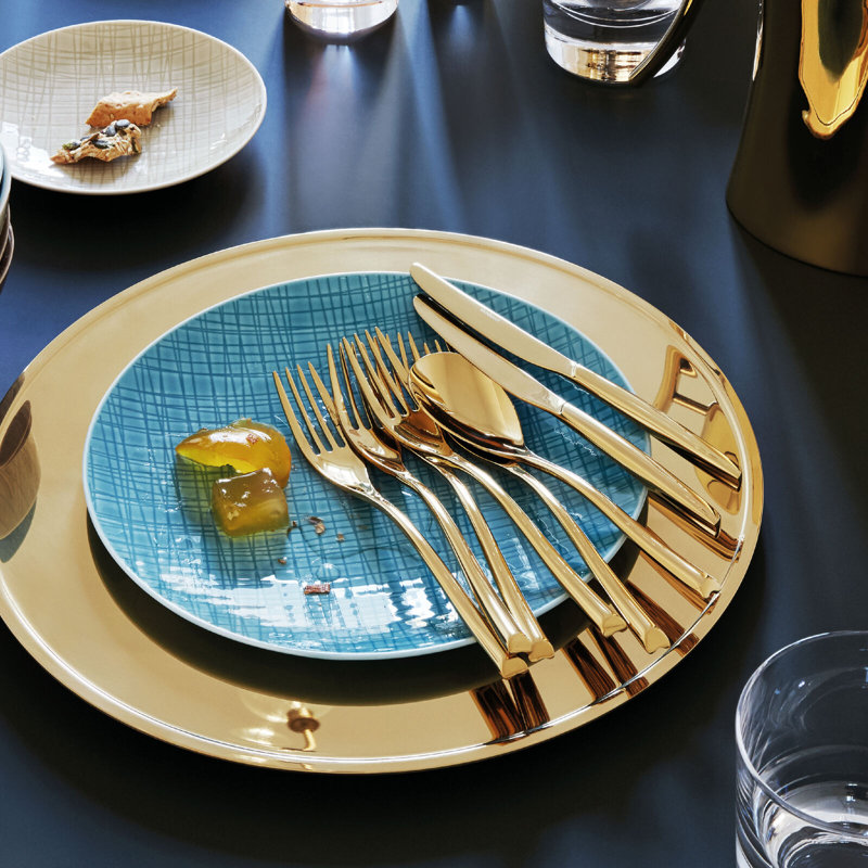 H-Art 5 - Piece Stainless Steel Flatware Set - Service for 1, Mirror PVD Gold