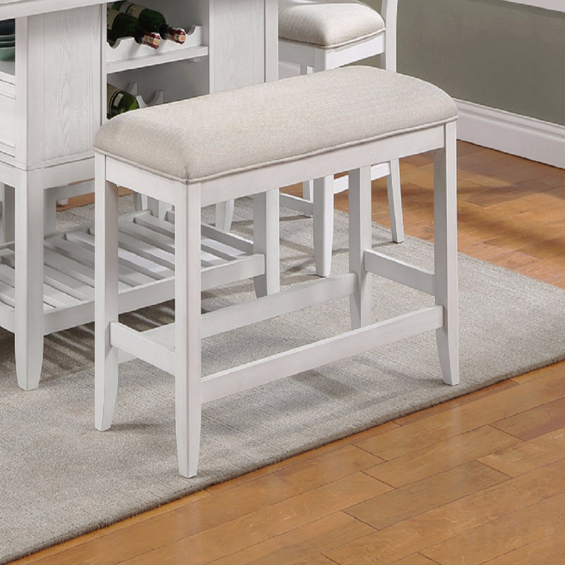 1-Piece Transitional White Finish Fabric Upholstered Upholstered Design Counter-Height Dining Room Use Bench, Ivory/White