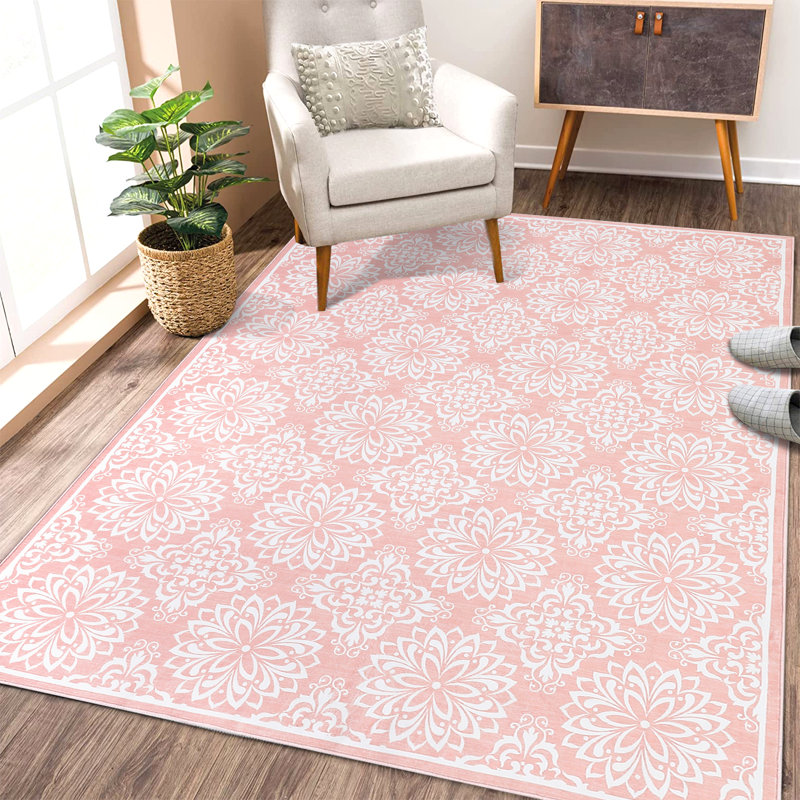 Washable Area Rug Modern Low Pile Floral Carpet for Living Room Bedroom Dining Room Nursery Hallway Soft Mark Resistant Non Slip Rugs