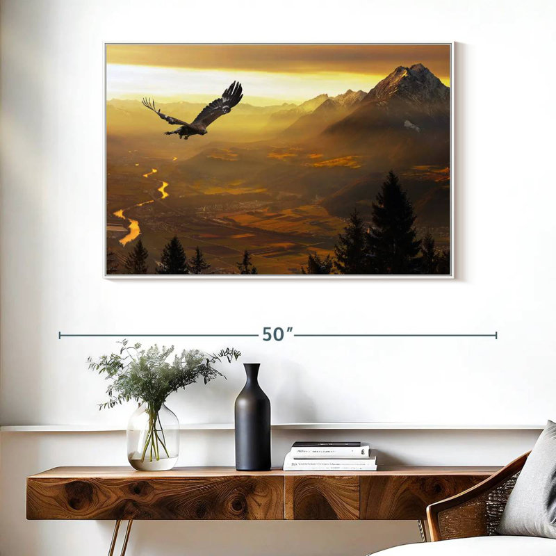 Aigle royal au coucher du soleil, Cadre flottant blanc, 40 po x 27 po