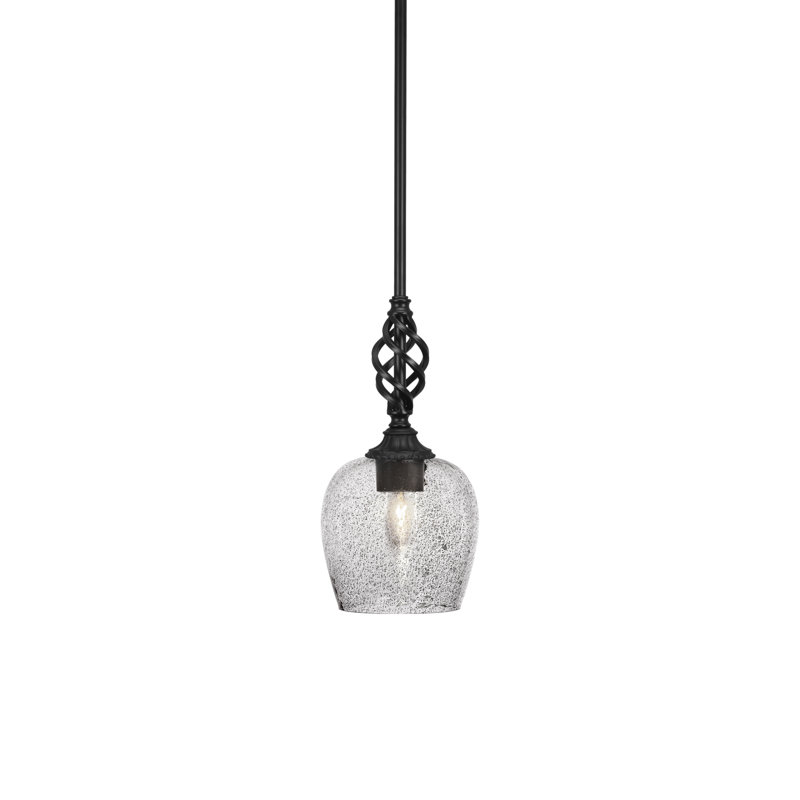 Eleganté Stem Hung Mini Pendant Shown In Matte Black Finish With 6" Smoke Bubble Glass, Smoke