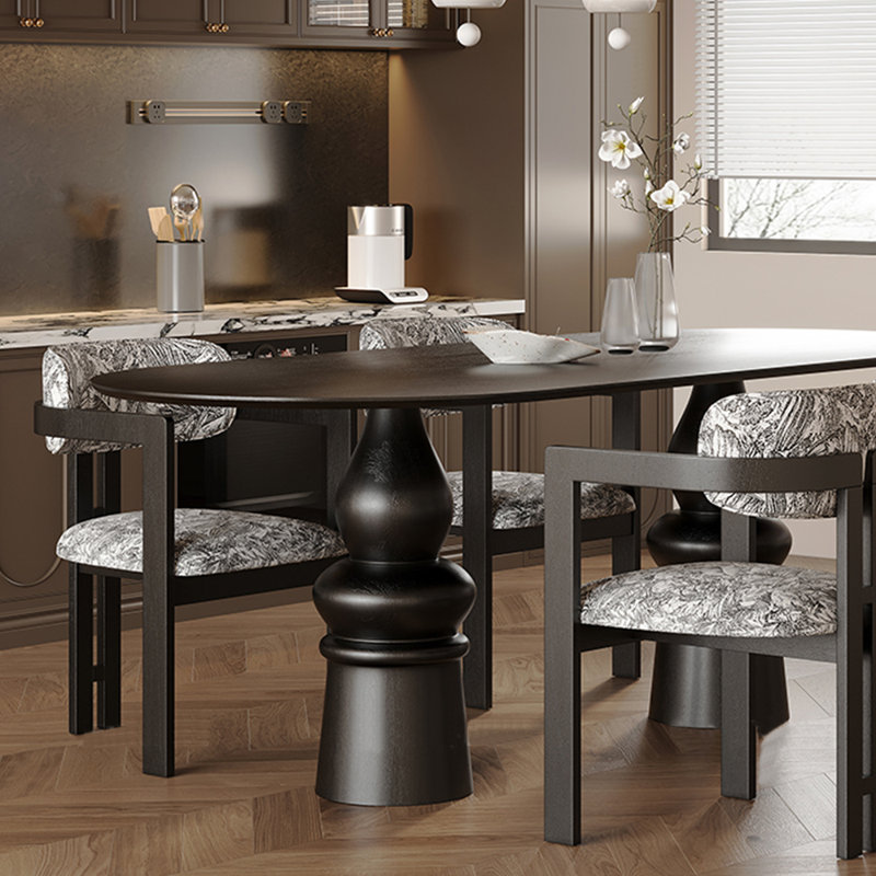 Retro high-end oval dining table, 29.53"H x 78.74"L x 35.43"W, Black