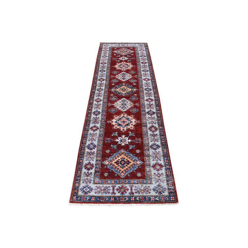 Tapis de couloir rouge en laine noué à la main de conception unique 2 pi 7 po x 8 pi 6 po Fonville