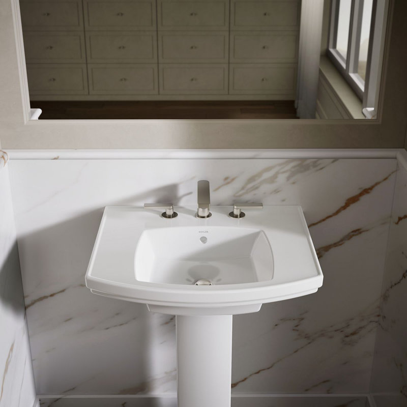 Lavabo de salle de bain à piédestal Kelston, Centres de 8 po, Blanc