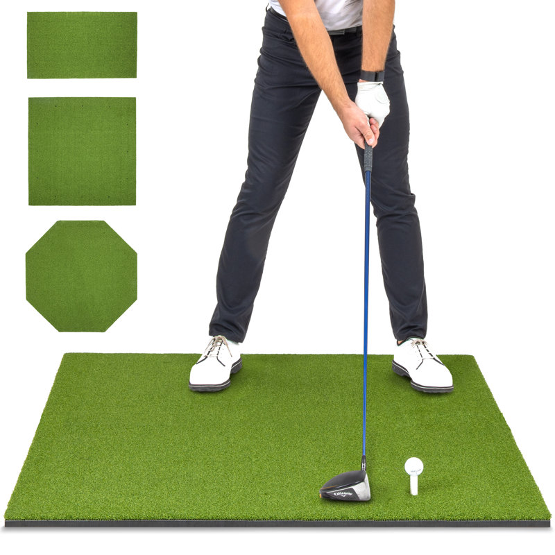 Green Artificial Turf Golf Hitting Mat with Rubber Tees