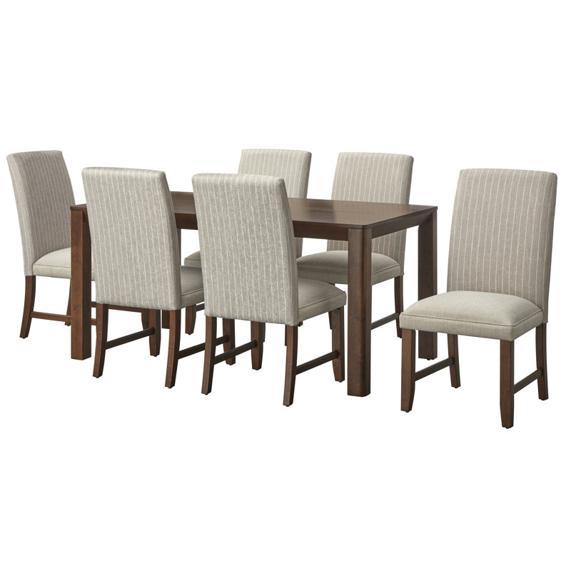 Custer Dining Set, 7 Pieces: Table, 6 Chairs, Beige
