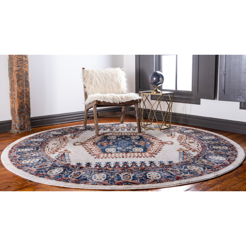 Vern Oriental Area Rug, Round 7', Cream