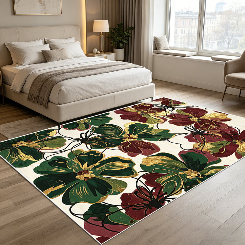 Tapis décoratif à motif floral botanique rétro 1pc ., Rectangle 5 pi 3 po x 7 pi 7 po