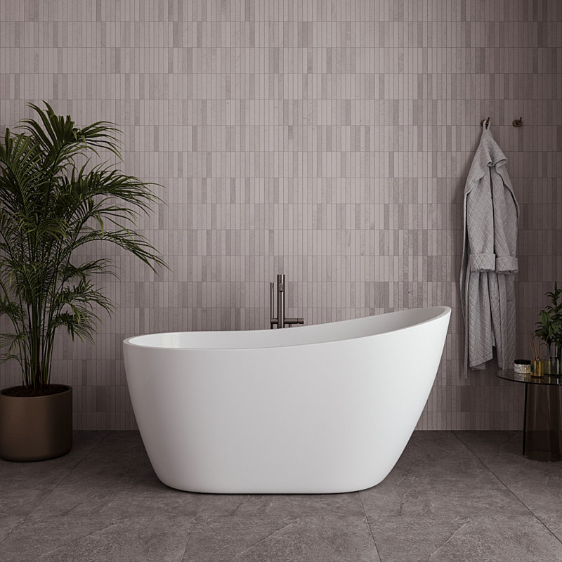 55" Streamline Soaking Glossy White Freestanding Tub With Internal Drain, Brushed Nickel