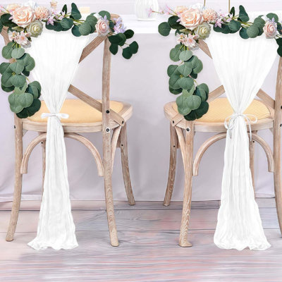2 Pcs Wedding Aisle Pew Flowers Chair Decorations Artificial Flowers Arrangement With Chiffon Ribbon Sage Green For Ceremony Chair Back Floral Decor Reception Party Outdoor