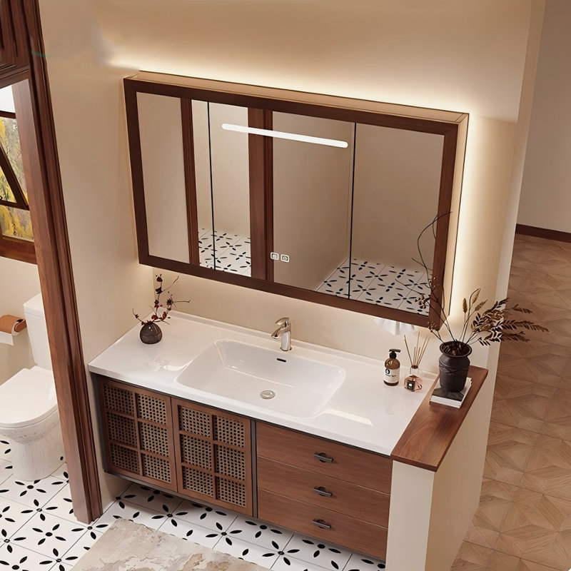 Meuble-lavabo mural en bois massif 47,64 po avec miroir, 48"