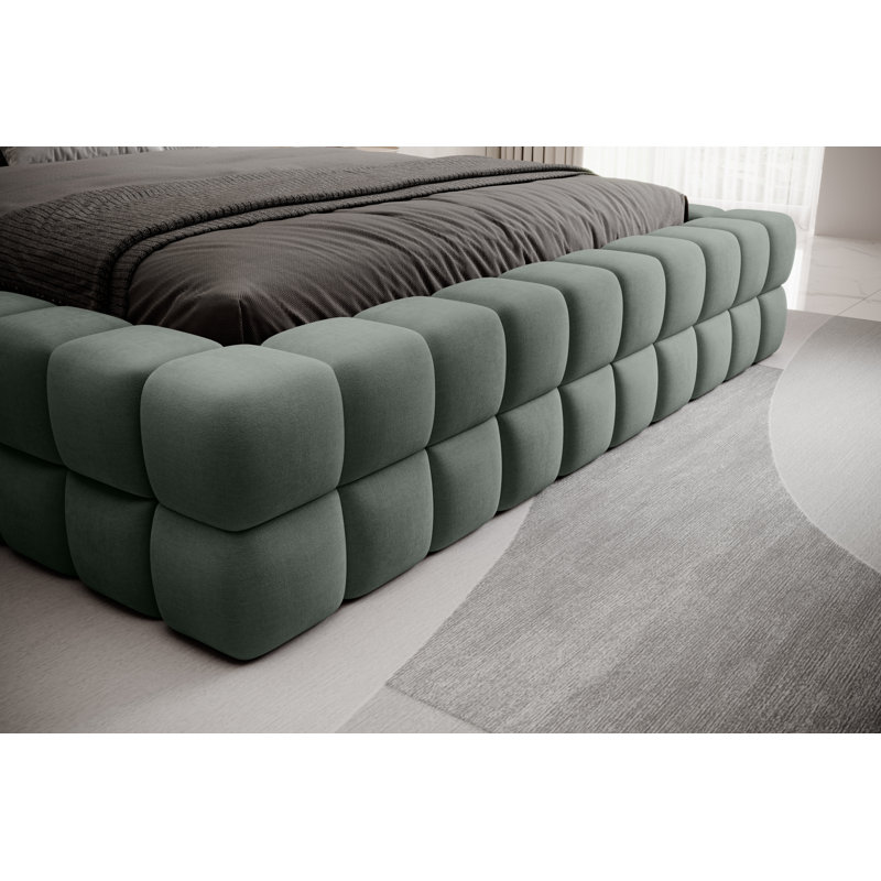 Monzerat Upholstered Bed with Mattress, European Kingsize (160 x 200cm), Green