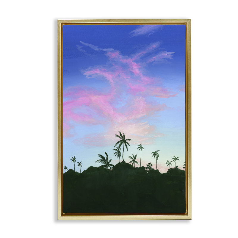 Cadre flottant avec palmiers, coucher de soleil à phuket, conception de Courtney Haley, H 25 po x l 17 po, Doré