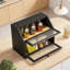 Grande boîte à pain en bambou pour comptoir de cuisine avec rangement double couche, porte en verre acrylique et assemblage facile pour la conservation du pain frais-930962227