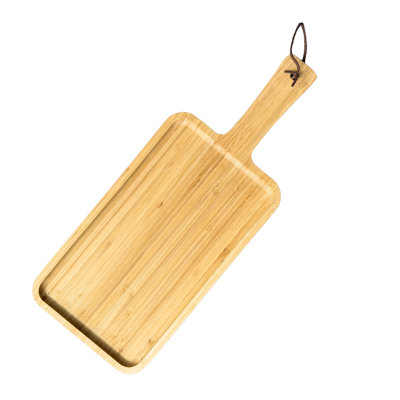Bamboo Serving Board With Handle – Charcuterie Board For Serving Bread, Meat, Fruits, And Cheese – Kitchen Cutting Board Serving Tray Hanging Cutting Board Décor (L15.75" X W6.25")