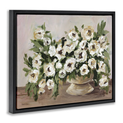 Traditional Beige Flowers Framed Floater Canvas Wall Art by Amanda Hilburn