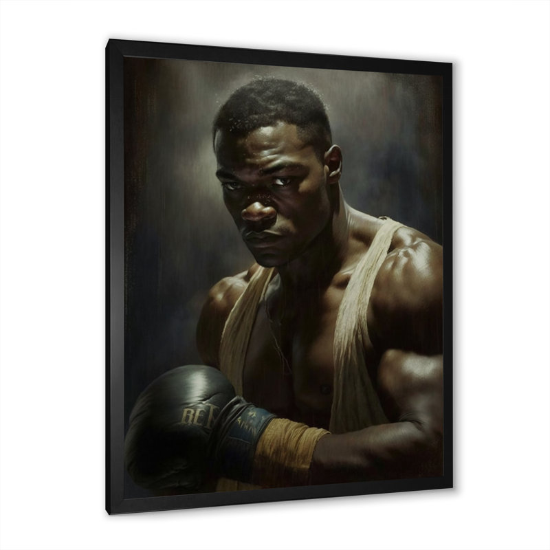 «Wrestling Man», reproduction sur toile, H 20 po x l 12 po x P 1 po, Impression noire sur toile encadrée