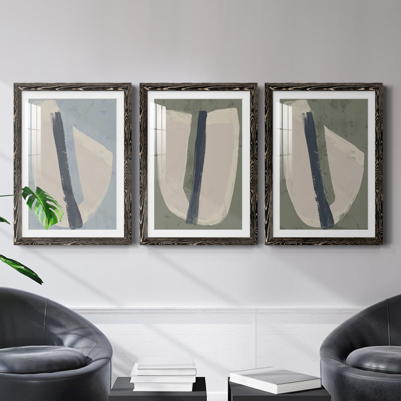 " Paper Slice II " 3 - Pieces Painting Print, 20" H x 17" W x 1" D, Black Framed