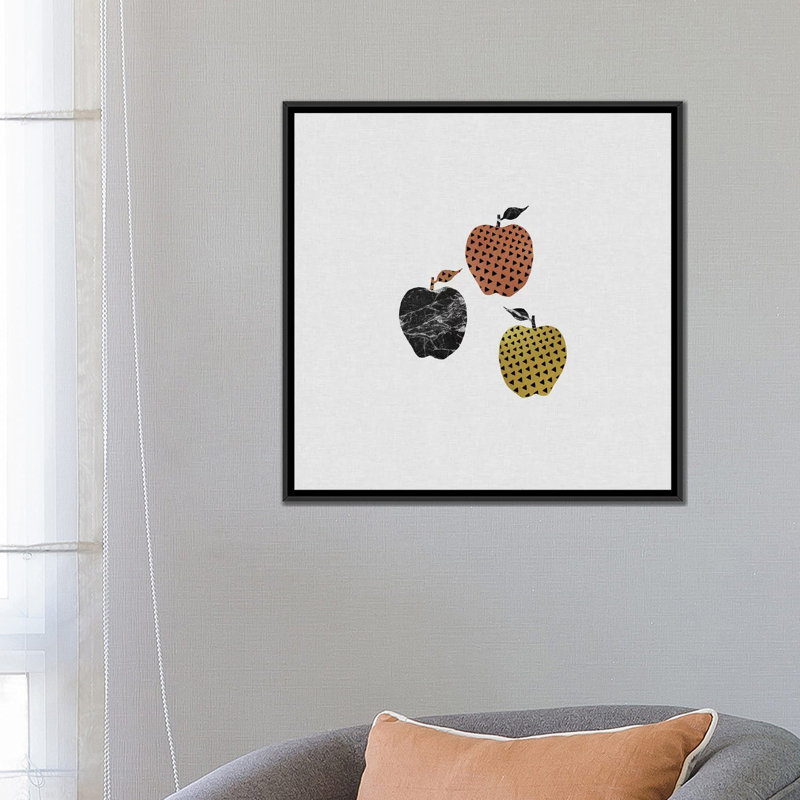 «Scandi Apples», impression sur toile, H 26 po x l 26 po x P 1,5 po, Toile encadrée noire, Pas de tapis