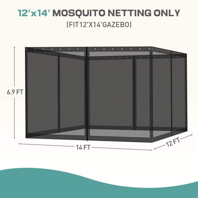 Moustiquaire pour pavillon de jardin Aoodor, Noir, H 82,68 po x l 144 po x P 168 po
