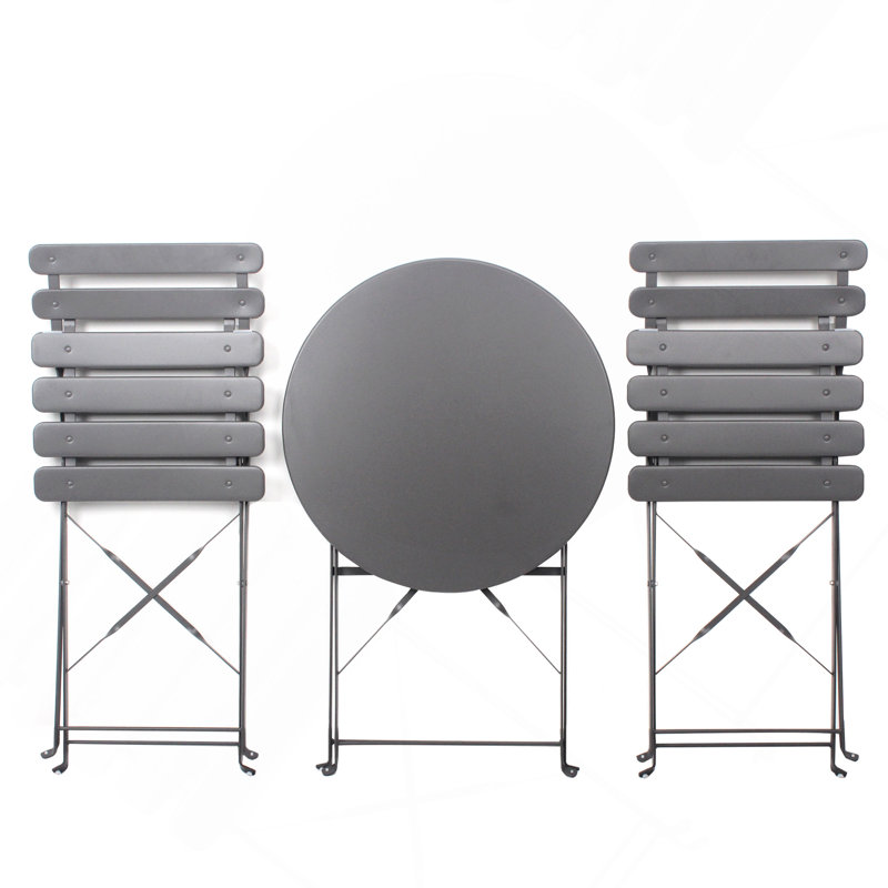 Ensemble 3 pièces de chaises bistro et de patio bistro Metail, Gris